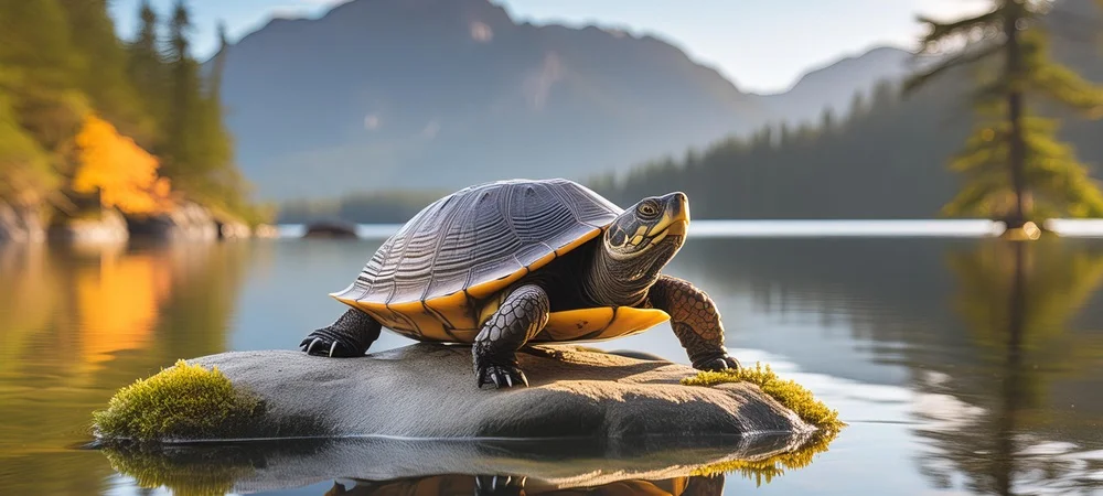 Schildkröte auf einem Felsen in einem See